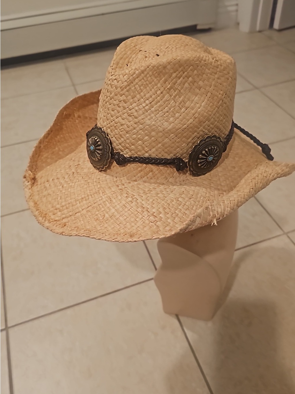 Jessica Simpson Raffia Straw Cowboy Hat Western Beach Sun Hat One Size